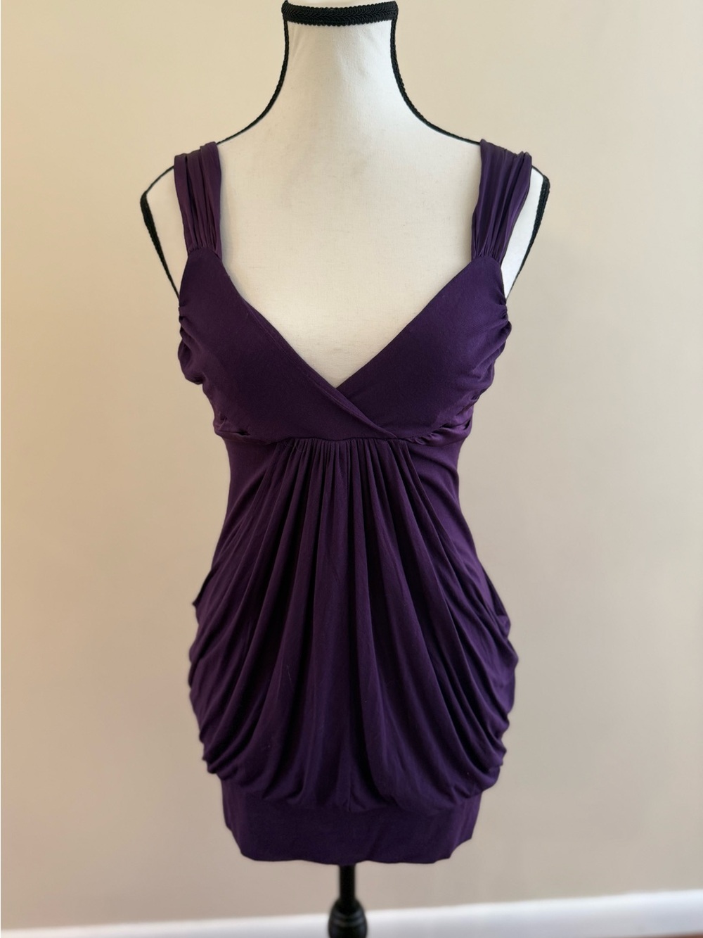Bebe Women’s Pleated V-Neck Tank Top - Deep Purple size XS